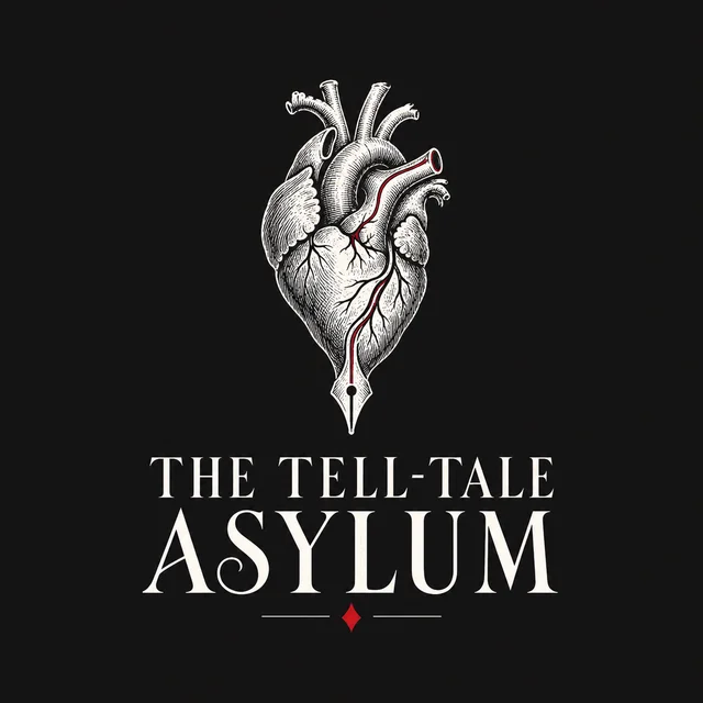 The Tell-Tale Asylum: engraved heart and custom serif wordmark