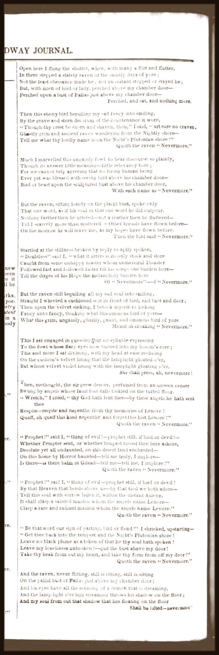 Broadway Journal, February 8, 1845 — The Raven, page 90, original typesetting
